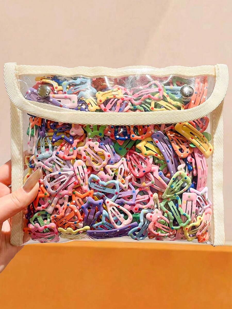 20pcs Girls Multi-Color Heart Water Drop Bear Star Polka Dot Hair Clips, Sweet Versatile Non-Damaging BB Clips, Side Fringe Clips, Simple Bangs Clips, Hair Accessories For Daily Use In Autumn - Multicolor - View 1