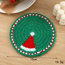 1pc Handmade Crochet Christmas Coaster, Cute Knitted Cup Mat, Insulated Table Pad For Coffee Tea Mug, Xmas Decor Gift For Girls, Winter Birthday Holiday Small Present, Desktop Tabletop Decoration - Multicolor - View 7