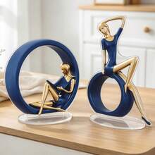 1pc 2D Flat Acrylic Blue & Gold Circle Reading Woman Stand, Luxury Artistic Home Decor For Living Room TV Cabinet, Study Desk, Soft Furnishing, Literary Style Gift - 1PC - View 4
