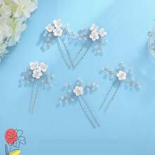 5Pcs Plant Glitter Elegant Party ABS Plastic (ABS Resin) Hair Sticks Bridal Wedding Hair Accessories All Seasons - Silver - View 9