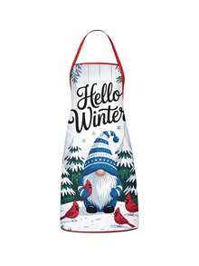 1pc/2pcs/4pcs Winter Gnome Print Kitchen Apron, Sleeveless Polyester Anti-Stain Apron, Hello Winter Welcome Sign, Cute Gnome & Cardinal Bird Snowy Forest Pattern, For Cooking Baking BBQ, Christmas Winter Holiday Party Decor, Unisex Kitchen Gift - Multicolor - View 6