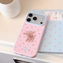 Kavenfort Phone Cases, Available In Berry Pink, Starry Brown, Deer Pattern, Floral Pattern And Deer Design, Compatible With Apple 17, 18, Cartoon Style, 16th Generation, 15th Generation, Soft Shell Material, Sweet, Girly, Geometric Pattern, Minimalist Style, Niche Design, Suitable For Sweet And Cute Girls, Style, . - Strawberry Powder - View 3