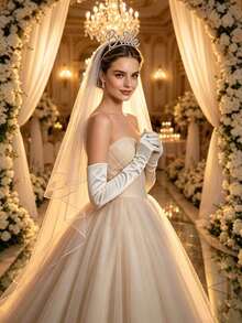 3 Pieces Bridal Headband, Veil, Glove And Accessory Set, "Bridal" Letter Headband, Suitable For Wedding, Bridal Shower And Wedding Photography - Multicolor - View 5