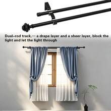 1pc 5/8" Metal Double Layer Curtain Rod/Roman Rod, Wall Mount Installation, Suitable For Bedroom Living Room Large Windows Double Rod Curtain Rod, Fits 1m, 2m, 3 Meters Windows, Adjustable Length Black Curtain Rod Track Set, Nordic Classic Style - Black 1 Set - View 1
