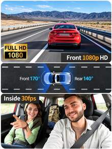 Kamera Dasbor Lensa Ganda HD 1080P (Depan dan Belakang) dengan Layar IPS 2 Inci, Sudut Pandang Lebar Depan 170° dan Sudut Pandang Lebar Belakang 140°, Sistem Bantuan Mengemudi ADAS, Sensor G, Perekaman Berulang, Penglihatan Malam, dan Mode Parkir 24 Jam – Kartu SD Tidak Termasuk - A - View 5