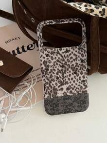Black Contrast Lace Leopard Print Phone Case Compatible With Apple 18 Pro Max, 17 Pro, 16, 15, Premium Niche Style, Women's Full Coverage Anti-Drop Soft Protective Cover - Brown - View 12