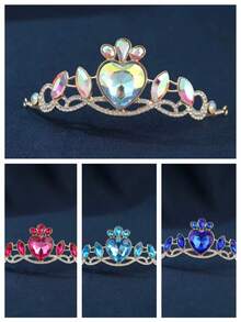 1pc Vintage Gold Heart Crystal Bridal Crown, Elegant Court Style Gemstone Tiara, Evening Party & Wedding Accessory - Multicolor - View 5