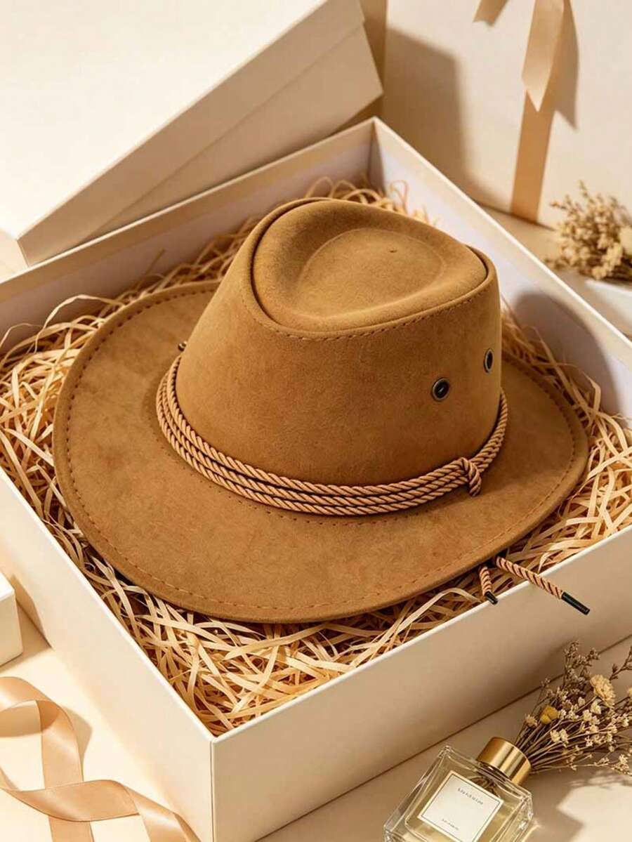 1pc Western Cowboy Hat, Versatile Party Accessory For Christmas, Halloween, Valentine's Day, Carnival And More! Perfect For Couples Outings, Matching With Your Partner For Travel, Hiking, Horse Riding, Vacation, Creating A Romantic Couple Hat Look. The Hat Features Unique Woven Rope Craftsmanship, Excellent Texture, Classic Wide Brim Curved Design, Vintage And Personalized Style. - Multiple Styles - View 1