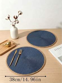 15 Inch Round Woven Placemats, Easy To Clean, Heat Resistant, Non-Slip Woven Table Mats For Home Kitchen Dining Table, Solid Color Bowl Plate Cup Coasters, Suitable For Holiday Parties, Birthday Parties, Wedding Banquets, Coffee Table Mats, Home Decor - Royal Blue - View 4