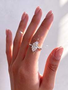 1pc 1/2/3 Carat Sparkling Oval Engagement Ring/Wedding Ring, Women's Promise Ring/Eternity Ring, Exquisite Jewelry Gift - Silver - View 4
