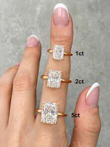 1pc Shiny Geometric Pattern 1/2/5 Carat Rectangular Bright Cut Engagement Ring Wedding Ring Women's Promise Ring Eternity Ring Exquisite - Gold - View 3