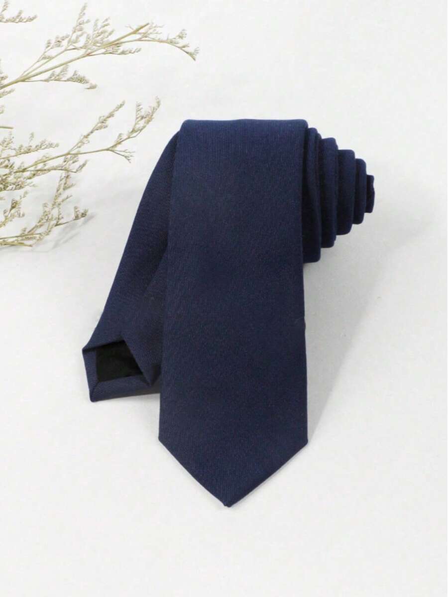 1PC Men's Fashion Solid Color Suit Fabric Dark Blue Tie Suitable For Business Daily Matching - Navy Blue - View 1