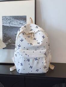 1pc Back To School Bow Print Backpack, Large Capacity Campus Commuter Bag, Built-In Laptop Compartment, Adjustable Shoulder Straps, Casual Lightweight Travel Backpack, Suitable For Girls, Young Students, Students, Fresh Graduates, Applicable For Daily Commute, Short Trips, Short Travel, Campus Commute And Back To School - Multi-color - View 16