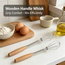 2PCS Egg Beater, Wooden Handle Manual Whisk, Handheld Egg Mixer Baking Tool - Multicolor - View 8