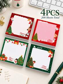 1 buah/4 buah Sticky Note Natal, Halaman Bergaris dengan Desain Bunga, Cocok untuk Pelajar dan Penggunaan Kantor, Pilihan Ideal untuk Kembali ke Sekolah dan Lingkungan Kantor. - Satu-Ukuran - View 6