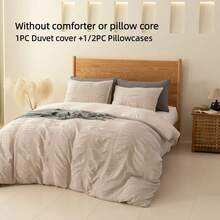 2/3pcs+Ultra Soft Solid Color Wide Stripe Bubble Gauze+100% Polyester+Pillowcase & Duvet Cover Set (Single Size 1 Pillowcase, Without Filling)+Perfect Choice For Bedroom & Guest Room Decoration - Snowflake Ash - View 2