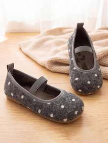 Girls Polka Dot Wool Fleece Lined House Slippers Winter Warm Soft Non-Slip Indoor Toe-Cover Slippers - Dark Grey - View 3