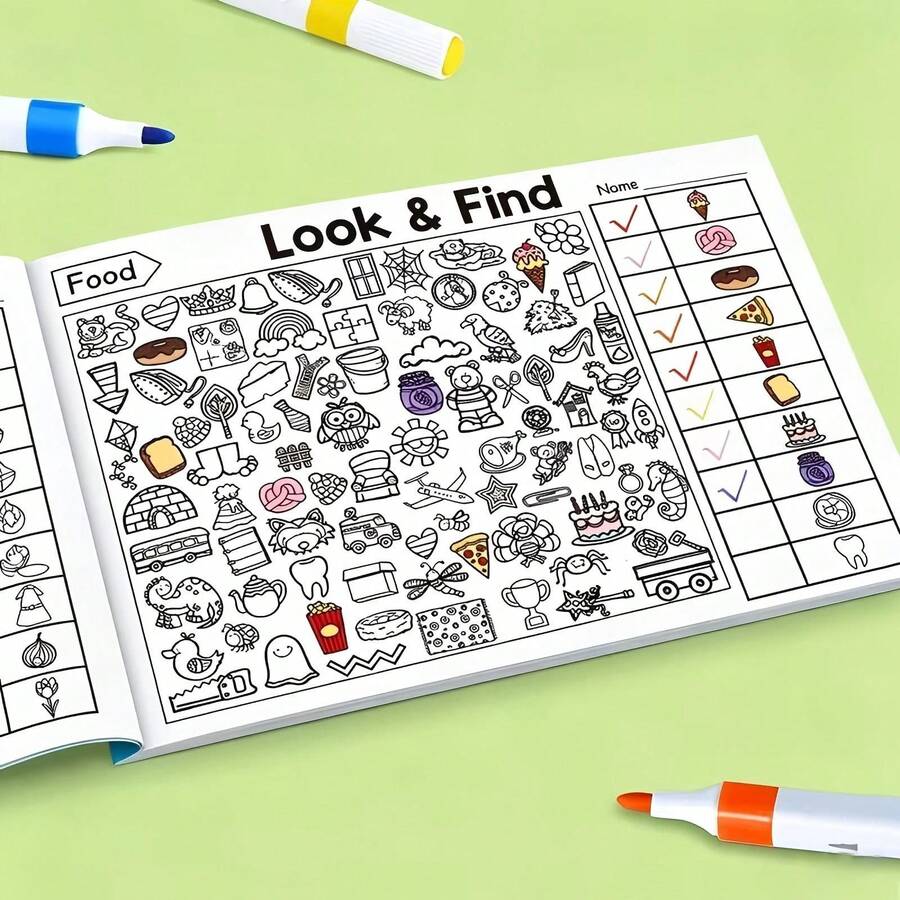32-Page Seek And Find Game Book, Sudoku And Memory Puzzle, Color Recognition, Durable Travel Cards, Suitable For Home/School, Back To School And Holiday Gifts