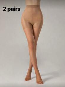 40D 2-Pack Women's Tummy Control & Butt Lifting Tights, Suitable For Daily Casual, Party, Date Wear - Apricot - View 6