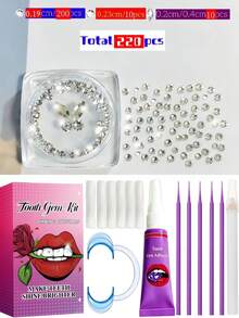 220pcs Self-Adhesive DIY Tooth Rhinestone Gem Kit, Fashion Tooth Jewelry, Crystal Rhinestones With Strong Adhesion, Ultra Shiny White Tooth Decor, Butterfly Flat Back Rhinestones, Dental Beauty Material Set, European And American Hip Hop Gothic Y2K Style, Bar KTV Party Gathering Decoration, Includes All Tools - Tooth Jewelry Set - View 4