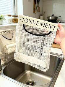 Mesh Storage Bag And Adhesive Hooks) Kitchen Hanging Mesh Storage Bag, Multi Functional Storage Bag,Reusable Over-The-Door Mesh Bag, Breathable And Easy-To-Access Design, Suitable For Storing Kitchen Utensils, Groceries, And Plastic Bags - Multicolor - View 5