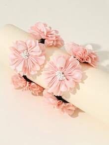 NAIZHU 2pcs Children's Sweet Floral Hair Scrunchies, Performance Cosplay Stage Makeup Accessories - Pink - View 2