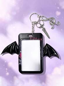 1pc Dark Bat Wing Card Holder, Y2K Subculture Personalized Campus Card Badge Protector With Scissor & Music Note Pendant - Multicolor - View 2