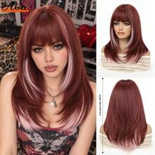 Topshe 18 Inch Medium Length Layered Straight Hair Women's Wig, Dark Green Base With Bright Green Gradient, Full Bangs, Heat-Resistant Synthetic Fiber, Suitable For Anime Cosplay, Halloween, Festival, Nightclub And Short Video Shooting - Piano Color - View 14