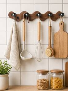 Wave‑Shaped Wall Hook Rail, Multi‑Hooks Decorative Organizer Rack, Hold Kitchen Utensils, Aprons, Towels, Bags And Keys, Sturdy Wall‑Mounted Hardware, Perfect For Kitchen, Hallway And Laundry Room Decor - Multicolor - View 9