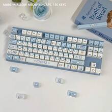 Tutup Tombol Sublimasi Pewarna Lima Sisi PBT Cetak Samping Tinggi MOA Lucu DIY untuk Keyboard Mekanik dengan Gambar Kepala Kucing Meow Permen Kapas - View 8