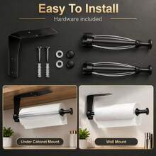 Paper Towel Holder, Under Cabinet Shock-Absorbing Paper Towel Rack, Under Cabinet Paper Towel Holder, Matte Black Metal Roll Holder With Shock-Absorbing Steel Wire, L-Shaped Bracket Wall-Mounted Paper Towel Dispenser, Suitable For Kitchen, Bathroom, RV - Black - View 8