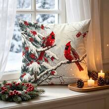 1 Stück Weihnachts-Kissenbezug mit rotem Vogel & Stechpalmenbeeren - weiches & glattes Polyester-Kurzplüsch-Gewebe, doppelseitig bedrucktes Muster, Reißverschluss, maschinenwaschbar, verschneites Beeren-Rotvogel-Zweig-Design, geeignet für Wohnzimmer, Schlafzimmer und verschiedene Räume, mehrere Größen erhältlich, Kissenfüllung nicht enthalten, weihnachtlicher dekorativer Kissenbezug, 150 g/m² - Verschiedenfarbig - Übersicht 11