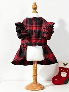 LUCKIE LABO 1pc Black & Red Plaid Bow Dress, Anti-Flea Pet Dog Clothes For Chihuahua Small Dogs, Fashionable Skirt Suitable For Cats & Dogs Indoor/Outdoor - Multicolor - View 6