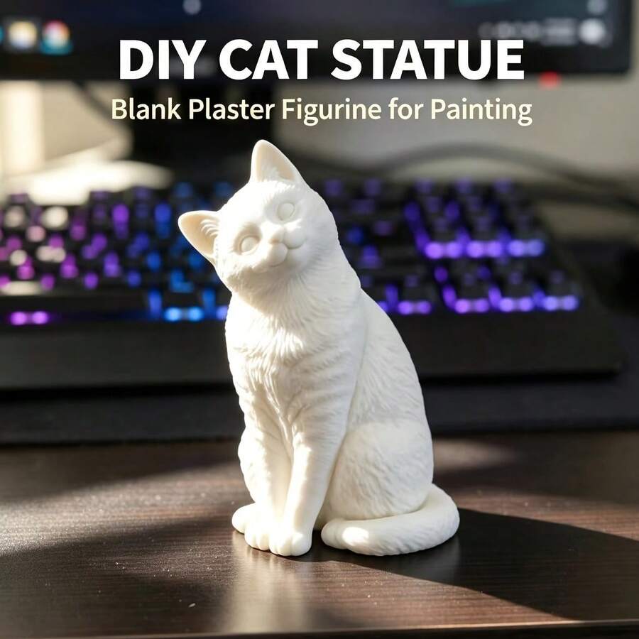 1pc 3D Printed Tilted Head Cat White Model, DIY Hand-Painted Aromatherapy Cat Desktop Decor, Indoor Decoration Small Ornament, Perfect Gift For Cat Lovers And Cat Enthusiasts - White - View 1