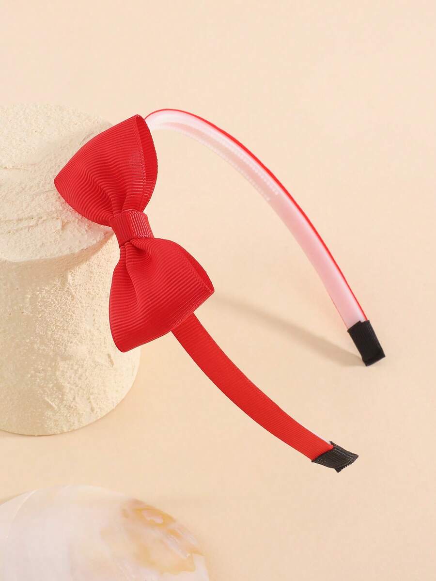 bilicaca 1pc Girls Red Ribbed Bow Headband, Sweet Princess Headband, Non-Tight Children's Hair Accessory For Daily Wear And Party