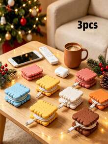 Set Of 3: Minimalist, Creative Cookie-Shaped Cable Organizers-Cute Desktop Tidiers For Portable Cable Management; Suitable For Office Supplies, Desk Organization, And More. - View 5