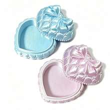 1pc Princess Style Heart-Shaped Satin Large Capacity Jewelry Storage Box, 3D Bow Pearl Quilted Diamond Pattern Jewelry Box, Lolita Girl Heart Portable Ring Earring Dust-Proof Box, Cosmetic Storage, Makeup Brush Box, Large Capacity Makeup Box, Accessory Storage Box, Exquisite Desktop Decor, Creative Birthday Valentine's Day Gift For Girlfriend Best Friend Holiday - Multicolor - View 8