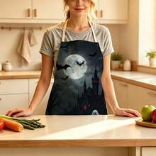 1 buah Celemek Motif Hantu Kastil Halloween - Tanpa Lengan, Tahan Lama dan Nyaman, Motif Kastil di Bawah Cahaya Bulan, Hantu dan Kelelawar, Cocok untuk Memasak, Memanggang, dan Membersihkan Rumah, Celemek Pekerjaan Rumah Tangga, Celemek Berkebun, Hadiah Liburan Halloween yang Menyenangkan - MultiWarna - View 7