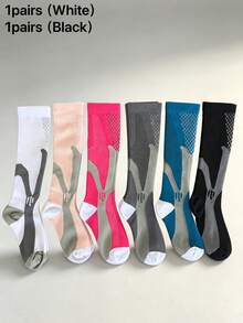 2 Pairs/Pack Unisex Professional Grade Compression Socks, Knee-High Compression Socks For Outdoor Sports, Fitness, Marathon, Running - Multicolor - View 27
