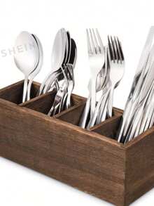 1 Cutlery Box, Paulownia Storage Box, Kitchen Utensil Storage Rack, 4-Compartment Wooden Cutlery Box, Large Dining Table Utensil Storage Box And Cutlery Holder, Suitable For Napkins, Spoons, Forks, Knives, Kitchen Supplies - 1 Pack - View 6