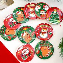 1PC Christmas Button Badge Pins, Vintage Holiday Cartoon Brooch Collection With Santa Snowman Gingerbread Tree Patterns, Cute Round Pins For Backpack Hat Jacket Decoration, Festive Party Accessories, Seasonal Gift Idea - Multicolor - View 9