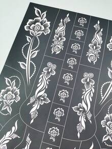 1pc Reusable Swirl Curly Pearl Flower Henna Tattoo Stencil, DIY Mehndi Body Painting Template For Hands, Wrists, Arms, Wedding Festival Temporary Tattoo Sticker - Black - View 7