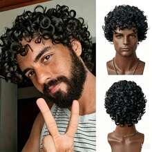 Men's Short Curly Afro Wig, Natural Curly Layered Synthetic Replacement Wig For Men, Suitable For Party, Costume, Halloween - Multicolor - View 13