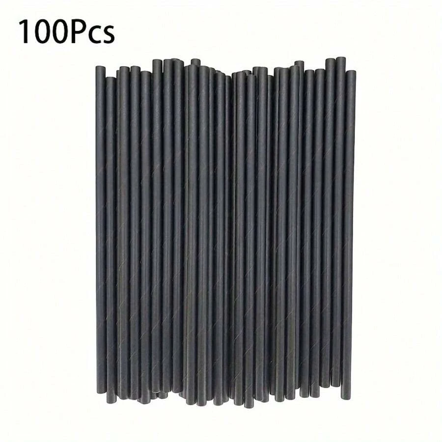 10/25/50/100pcs Disposable Black Paper Straws, Candy Stir Sticks, Suitable For Cocktails, Birthdays, BBQs, Events And Celebrations - View 1