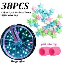 38pcs Glow-In-The-Dark Spoke Beads And Valve Caps - Luminous Star-Shaped Hub Nuts Suitable For Night Riding, Hub Decoration, Bicycle Rider Holiday Gift, Applicable To Various Types - Multicolor - View 12