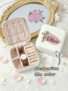 1pc Customized Women's Jewelry Box, Personalized Name Printed, Fashionable Personalized Leather Jewelry Box, Exquisite Unforgettable Holiday Gift, Suitable For Mother's Day Gift For Mom, Best Friend And Anniversary, Christmas Gift - Multicolor - View 4