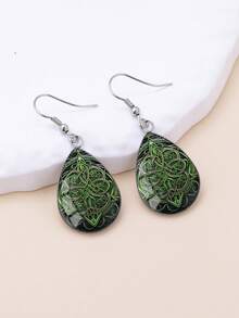 YUJUGLOW 1 Pair Green Irish Knot Pattern With 316 Stainless Steel Water Drop Earrings Suitable For Women's Daily Wear - Green - View 5