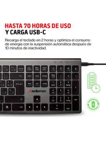 Redlemon Silent Rechargeable Bluetooth Wireless Keyboard USB-C Spanish - View 7