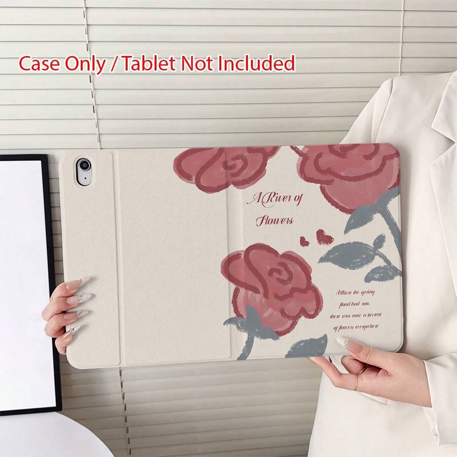 Elegant Rose Pattern Tablet Protective Case, Protective Case, With ...
