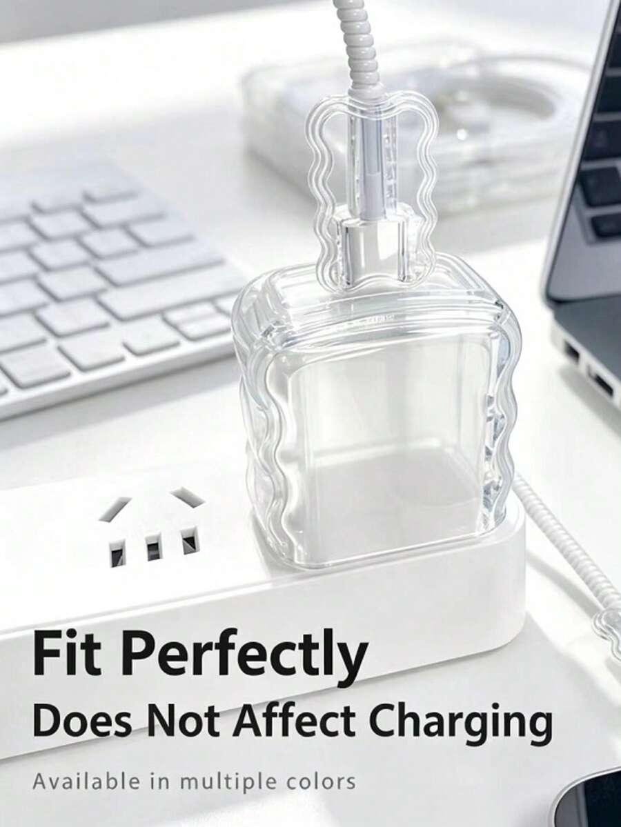 Transparent Wavy ABS Resin Charging Head & Data Cable Protector 5-Piece Set, 1 Large Head + 2 Small Heads + Protective Rope + Strap, Anti-Scratch & Anti-Drop For Charging Head, Anti-Breakage For Data Cable, Compatible With Apple Devices, Suitable For 18-20W Fast Chargers - Protective Case - View 1